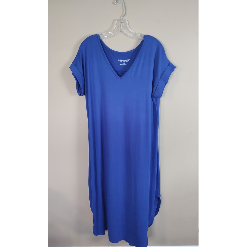 Soft Surroundings Royal Blue V-Neck T-Shirt Dress‎ Short Sleeve Midi 2CN54 Large